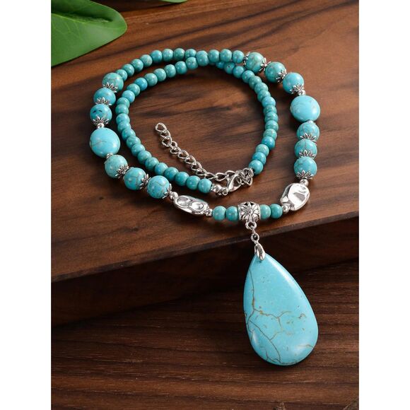 Bohemian Western Beaded Turquoise Necklace - Picture 1 of 2
